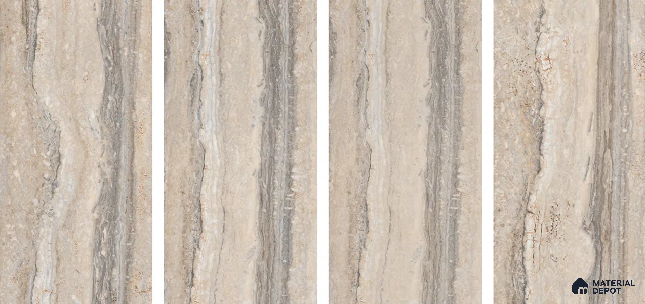 Carving Wall & Floor Tile TL 07401 Travertino Romano 4 ft x 2 ft Matte Finish Vitrified Tile - 9 mm | Suitable For Living Room, Bedroom, Kitchen