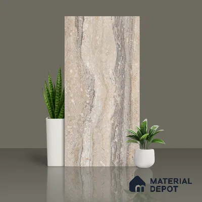 Carving Wall & Floor Tile TL 07401 Travertino Romano 4 ft x 2 ft Matte Finish Vitrified Tile - 9 mm | Suitable For Living Room, Bedroom, Kitchen