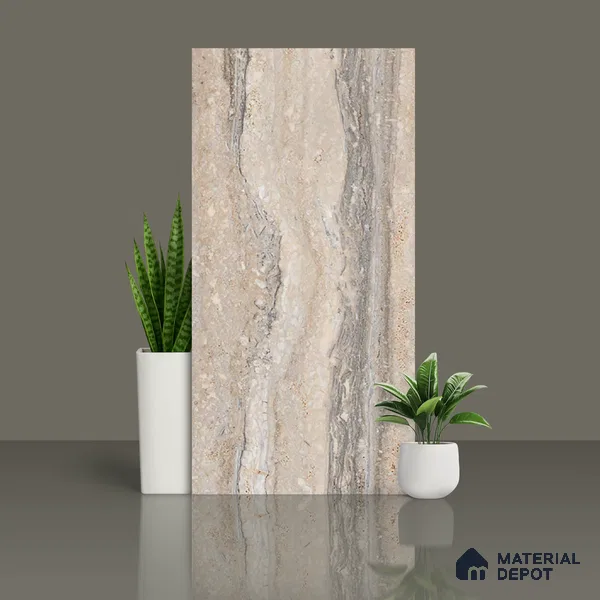 Carving Wall & Floor Tile TL 07401 Travertino Romano 4 ft x 2 ft Matte Finish Vitrified Tile - 9 mm | Suitable For Living Room, Bedroom, Kitchen