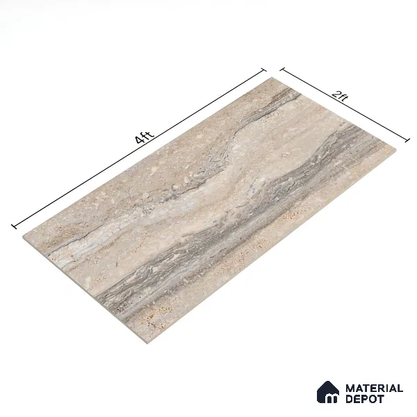 Carving Wall & Floor Tile TL 07401 Travertino Romano 4 ft x 2 ft Matte Finish Vitrified Tile - 9 mm | Suitable For Living Room, Bedroom, Kitchen