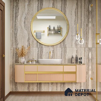 Carving Wall & Floor Tile TL 07401 Travertino Romano 4 ft x 2 ft Matte Finish Vitrified Tile - 9 mm | Suitable For Living Room, Bedroom, Kitchen