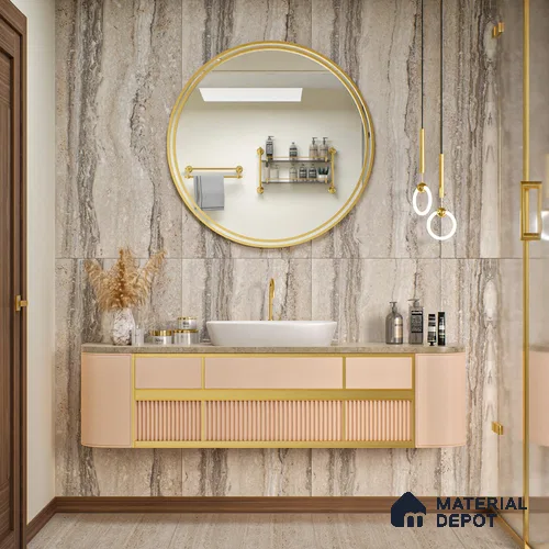 Carving Wall & Floor Tile TL 07401 Travertino Romano 4 ft x 2 ft Matte Finish Vitrified Tile - 9 mm | Suitable For Living Room, Bedroom, Kitchen