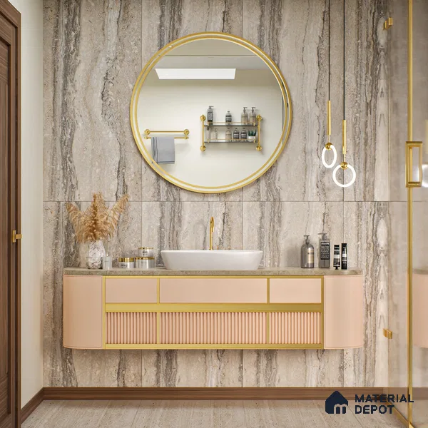Carving Wall & Floor Tile TL 07401 Travertino Romano 4 ft x 2 ft Matte Finish Vitrified Tile - 9 mm | Suitable For Living Room, Bedroom, Kitchen