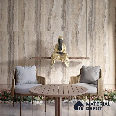 Carving Wall & Floor Tile TL 07401 Travertino Romano 4 ft x 2 ft Matte Finish Vitrified Tile - 9 mm | Suitable For Living Room, Bedroom, Kitchen