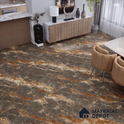 Marble Wall & Floor Tile TL 07408 Calzada Black 4 ft x 2 ft Matte Finish Vitrified Tile - 9 mm | Suitable For living Room, Bedroom, Kitchen (Sample)
