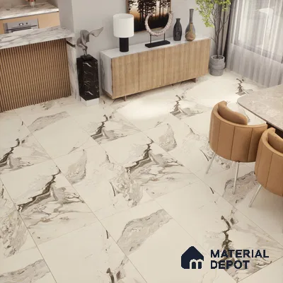 Marble Wall & Floor Tile TL 07402 Calacatta Flame 4 ft x 2 ft Matte Finish Vitrified Tile - 9 mm | Suitable For living Room, Bedroom, Kitchen (Sample)