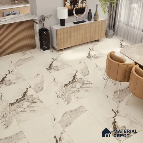 Marble Wall & Floor Tile TL 07402 Calacatta Flame 4 ft x 2 ft Matte Finish Vitrified Tile - 9 mm | Suitable For living Room, Bedroom, Kitchen