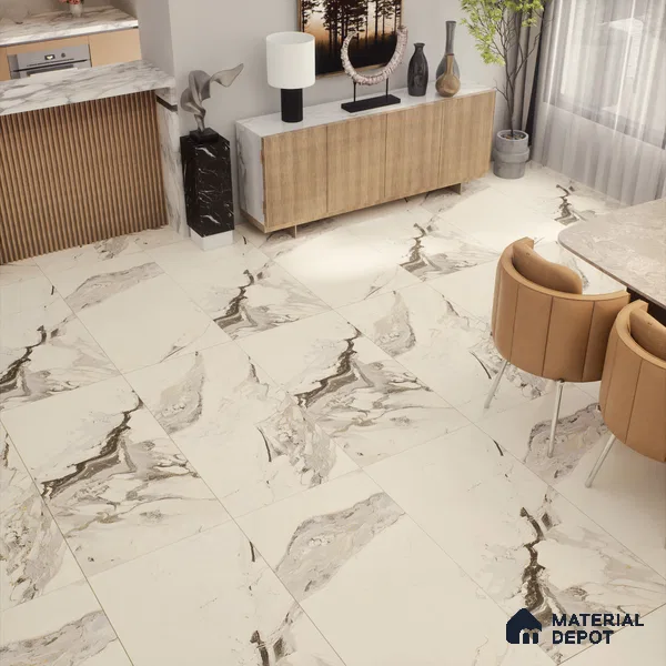 Marble Wall & Floor Tile TL 07402 Calacatta Flame 4 ft x 2 ft Matte Finish Vitrified Tile - 9 mm | Suitable For living Room, Bedroom, Kitchen (Sample)