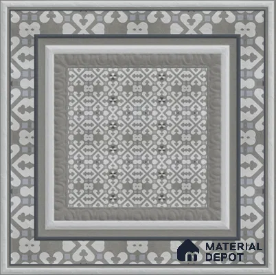 Punch Photo Frame Wall Tile TL 12965 D Baroque Grey HL 1 ft x 1 ft Ceramic Satin Matte Finish - 10 mm | Suitable For Living Room, Dining & Bathroom Walls