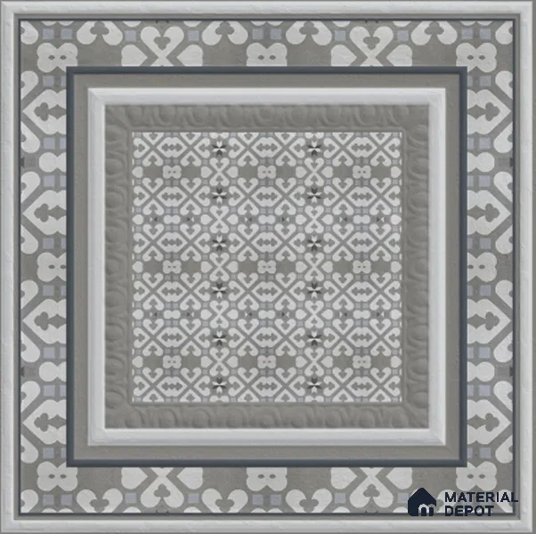 Punch Photo Frame Wall Tile TL 12965 D Baroque Grey HL 1 ft x 1 ft Ceramic Satin Matte Finish - 10 mm | Suitable For Living Room, Dining & Bathroom Walls