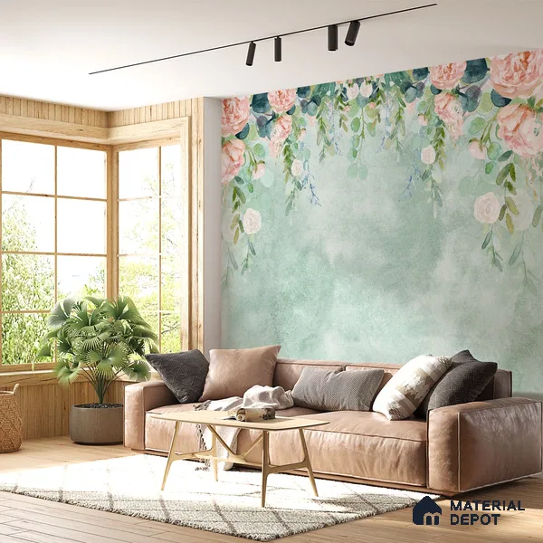 Water Color Look Hanging Floral Wallpaper for Bedrooms Indrani Series Soft Feel Artistic Design (Customised Size Wallpaper )