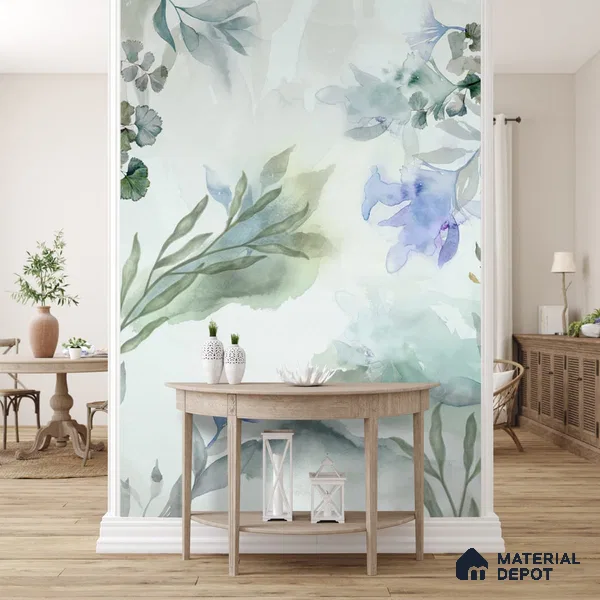 Water Colors Blue Splash Customized Floral Wallpaper - Canvas