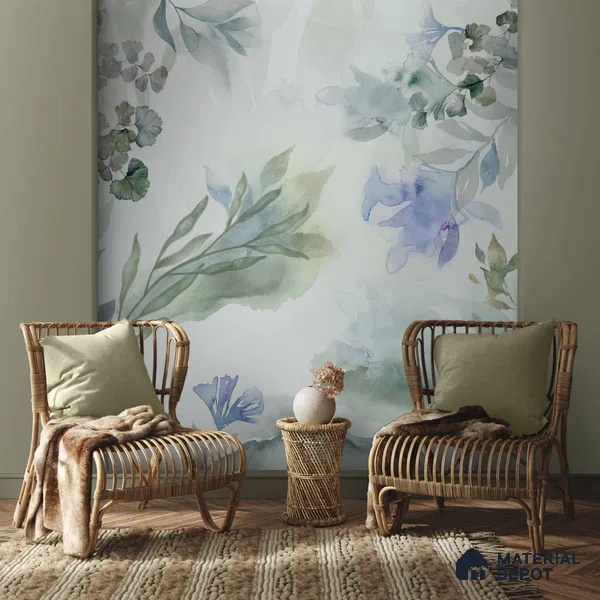 Water Colors Blue Splash Customized Floral Wallpaper - Canvas