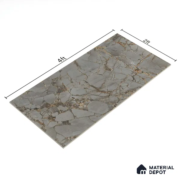 Marble Floor & Wall Tile TL 02208 Wave Grey 4 ft x 2 ft Glossy Finish Vitrified Tile - 9 mm (Random 3)