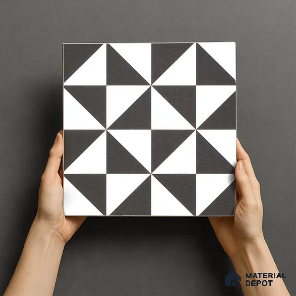 Moroccan Wall & Floor Tile TL 00225 B Pattern 2 Monochrome Box 1 ft x 1 ft Matte Finish Ceramic Tile - 9 mm | Suitable For Kitchen, Bathroom, Dining Area | Please Expect a Slight Variation of Pattern