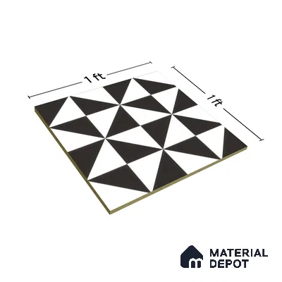 Moroccan Wall & Floor Tile TL 00225 B Pattern 2 Monochrome Box 1 ft x 1 ft Matte Finish Ceramic Tile - 9 mm | Suitable For Kitchen, Bathroom, Dining Area | Please Expect a Slight Variation of Pattern