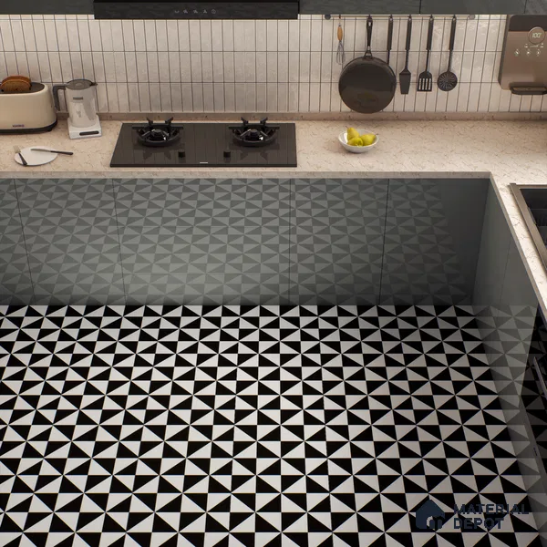 Moroccan Wall & Floor Tile TL 00225 B Pattern 2 Monochrome Box 1 ft x 1 ft Matte Finish Ceramic Tile - 9 mm | Suitable For Kitchen, Bathroom, Dining Area | Please Expect a Slight Variation of Pattern