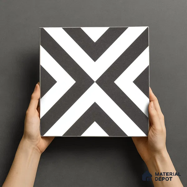 Moroccan Wall & Floor Tile TL 00225 A Pattern 1 Monochrome Cross 1 ft x 1 ft Matte Finish Ceramic Tile - 9 mm | Suitable For Kitchen, Bathroom, Dining Area | Please Expect a Slight Variation of Pattern