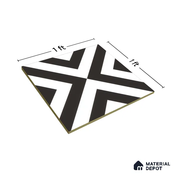 Moroccan Wall & Floor Tile TL 00225 A Pattern 1 Monochrome Cross 1 ft x 1 ft Matte Finish Ceramic Tile - 9 mm | Suitable For Kitchen, Bathroom, Dining Area | Please Expect a Slight Variation of Pattern