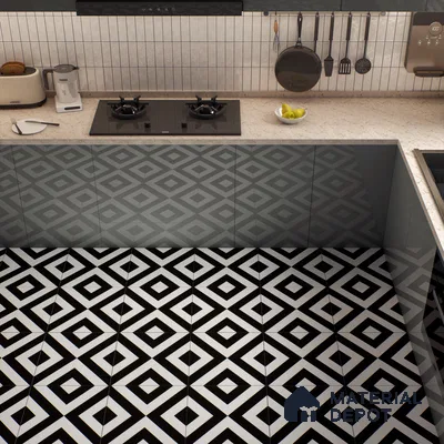 Moroccan Wall & Floor Tile TL 00225 A Pattern 1 Monochrome Cross 1 ft x 1 ft Matte Finish Ceramic Tile - 9 mm | Suitable For Kitchen, Bathroom, Dining Area | Please Expect a Slight Variation of Pattern