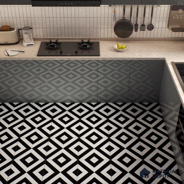 Moroccan Wall & Floor Tile TL 00225 A Pattern 1 Monochrome Cross 1 ft x 1 ft Matte Finish Ceramic Tile - 9 mm | Suitable For Kitchen, Bathroom, Dining Area | Please Expect a Slight Variation of Pattern
