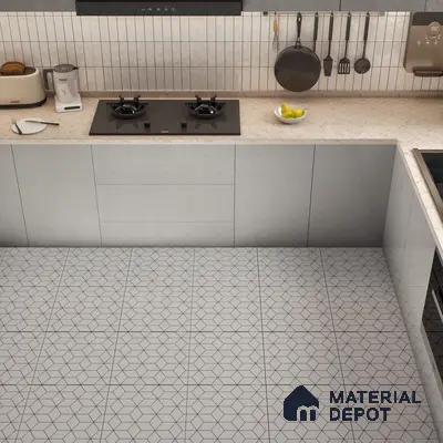 Moroccan Wall & Floor Tile TL 00226 White 1 ft x 1 ft Matte Finish Ceramic Tile - 9 mm | Suitable For Kitchen, Bathroom, Dining Area | Please Expect a Slight Variation of Pattern