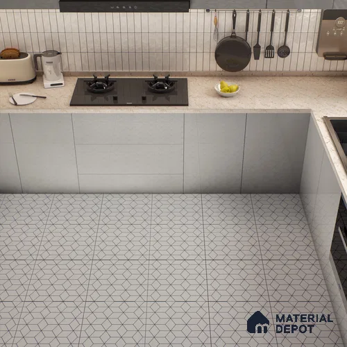 Moroccan Wall & Floor Tile TL 00226 White 1 ft x 1 ft Matte Finish Ceramic Tile - 9 mm | Suitable For Kitchen, Bathroom, Dining Area | Please Expect a Slight Variation of Pattern