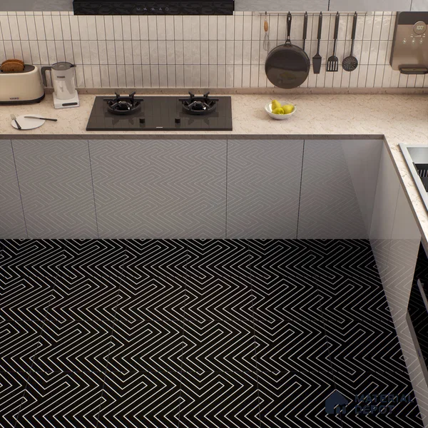 Moroccan Wall & Floor Tile TL 00227 B Black 1 ft x 1 ft Matte Finish Ceramic Tile - 9 mm | Suitable For Kitchen, Bathroom, Dining Area | Please Expect a Slight Variation of Pattern