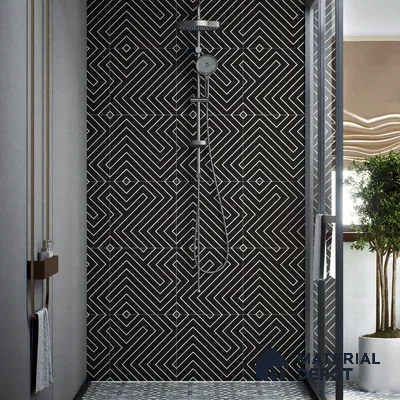 Moroccan Wall & Floor Tile TL 00227 B Black 1 ft x 1 ft Matte Finish Ceramic Tile - 9 mm | Suitable For Kitchen, Bathroom, Dining Area | Please Expect a Slight Variation of Pattern