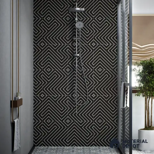Moroccan Wall & Floor Tile TL 00227 B Black 1 ft x 1 ft Matte Finish Ceramic Tile - 9 mm | Suitable For Kitchen, Bathroom, Dining Area | Please Expect a Slight Variation of Pattern