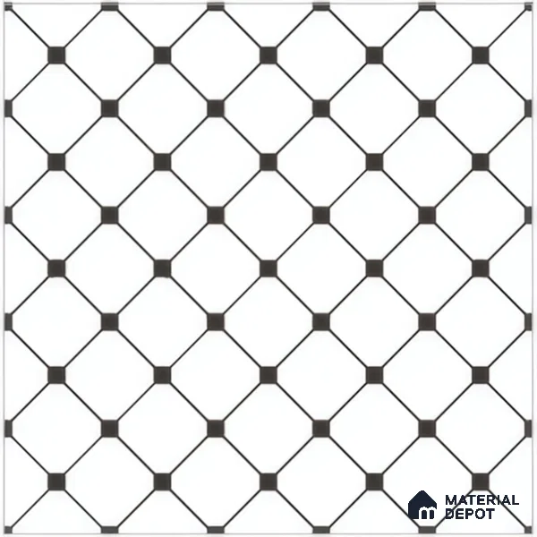 Moroccan Wall & Floor Tile TL 00228 Black & White 1 ft x 1 ft Matte Finish Ceramic Tile - 9 mm | Suitable For Kitchen, Bathroom, Dining Area | Please Expect a Slight Variation of Pattern