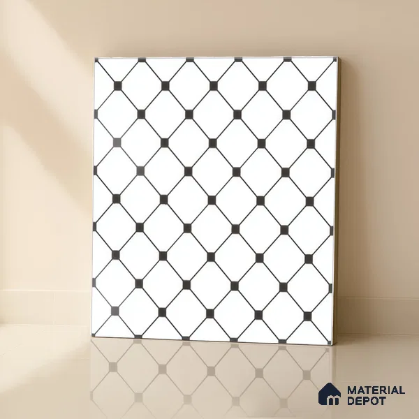 Moroccan Wall & Floor Tile TL 00228 Black & White 1 ft x 1 ft Matte Finish Ceramic Tile - 9 mm | Suitable For Kitchen, Bathroom, Dining Area | Please Expect a Slight Variation of Pattern