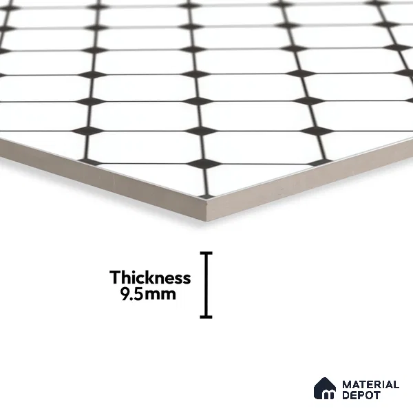 Moroccan Wall & Floor Tile TL 00228 Black & White 1 ft x 1 ft Matte Finish Ceramic Tile - 9 mm | Suitable For Kitchen, Bathroom, Dining Area | Please Expect a Slight Variation of Pattern