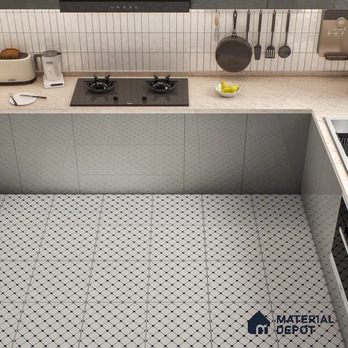Moroccan Wall & Floor Tile TL 00228 Black & White 1 ft x 1 ft Matte Finish Ceramic Tile - 9 mm | Suitable For Kitchen, Bathroom, Dining Area | Please Expect a Slight Variation of Pattern
