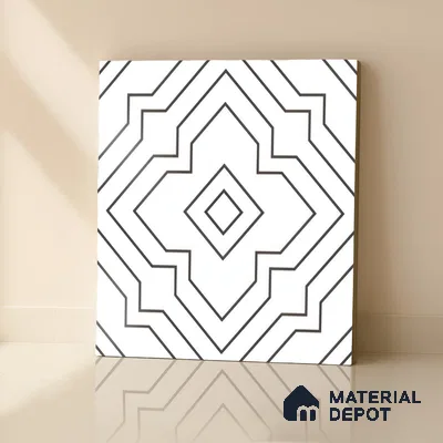 Moroccan Wall & Floor Tile TL 00229 Black & White 1 ft x 1 ft Matte Finish Ceramic Tile - 9 mm | Suitable For Kitchen, Bathroom, Dining Area | Please Expect a Slight Variation of Pattern