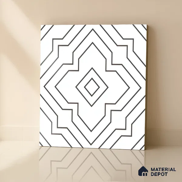 Moroccan Wall & Floor Tile TL 00229 Black & White 1 ft x 1 ft Matte Finish Ceramic Tile - 9 mm | Suitable For Kitchen, Bathroom, Dining Area | Please Expect a Slight Variation of Pattern