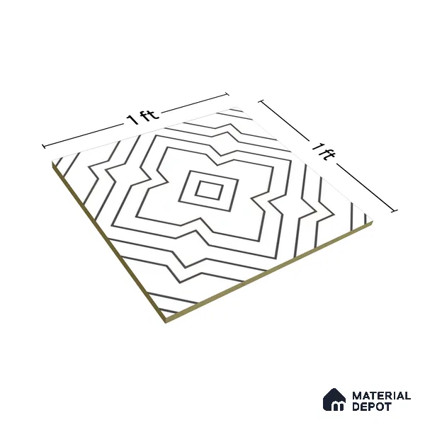 Moroccan Wall & Floor Tile TL 00229 Black & White 1 ft x 1 ft Matte Finish Ceramic Tile - 9 mm | Suitable For Kitchen, Bathroom, Dining Area | Please Expect a Slight Variation of Pattern
