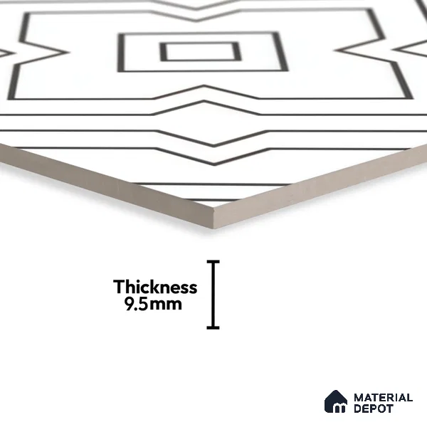 Moroccan Wall & Floor Tile TL 00229 Black & White 1 ft x 1 ft Matte Finish Ceramic Tile - 9 mm | Suitable For Kitchen, Bathroom, Dining Area | Please Expect a Slight Variation of Pattern