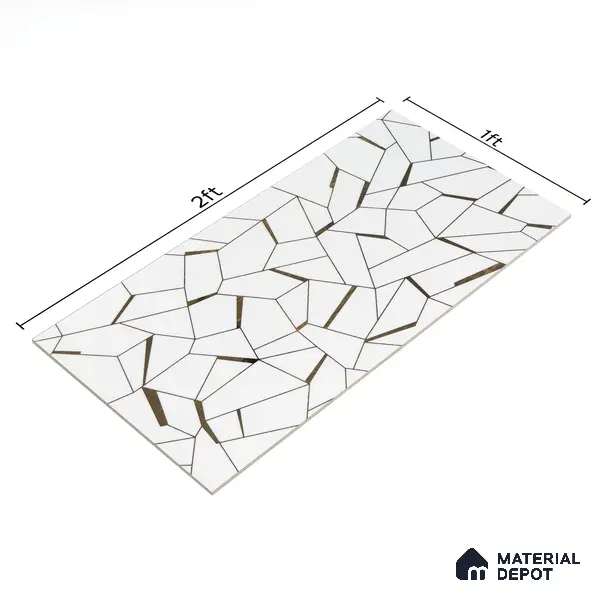 Glass Highligter Wall Tile TL 00262 A White Shatter 2 ft x 1 ft Glossy Finish Ceramic Tile - 9 mm | Suitable For Bathroom, Kitchen Backsplashes
