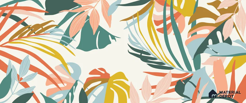 Multi Colour Modern Tropical Foliage Abstract Serenity Art | WP 03919 B Canvas Texture Finish Tropical Style luxurious Customized size Wallpaper | 250 GSM WP01CNF Paper | (MOQ = 30 Sq. Ft.)
