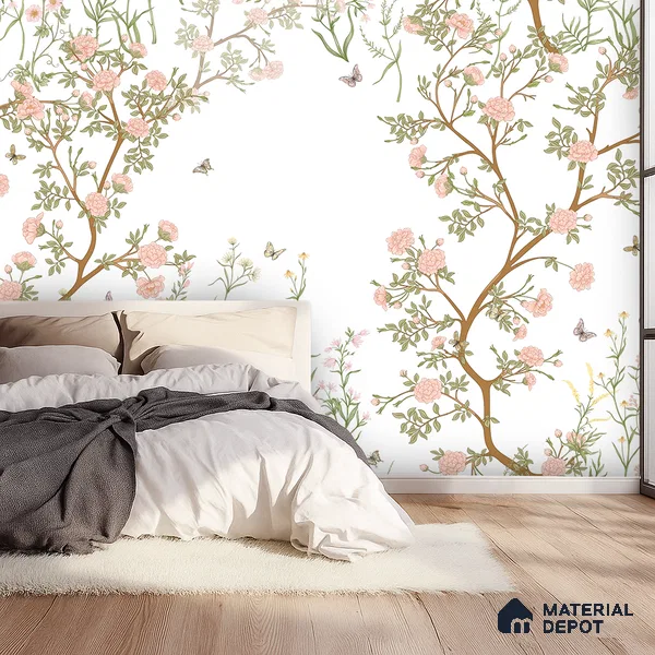 Blossoms at the Edge of Spring Amber Autumn Bouquet | WP 04122 Canvas Texture Finish Florals Style luxurious Customized size Wallpaper | 250 GSM WP01CNF Paper | (MOQ = 30 Sq. Ft.)