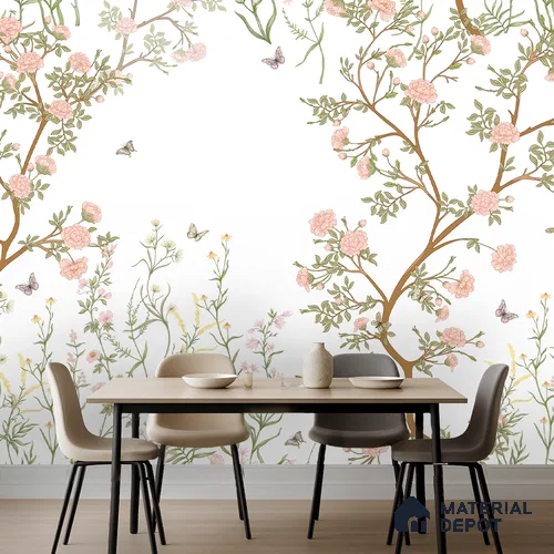 Blossoms at the Edge of Spring Amber Autumn Bouquet | WP 04122 Canvas Texture Finish Florals Style luxurious Customized size Wallpaper | 250 GSM WP01CNF Paper | (MOQ = 30 Sq. Ft.)