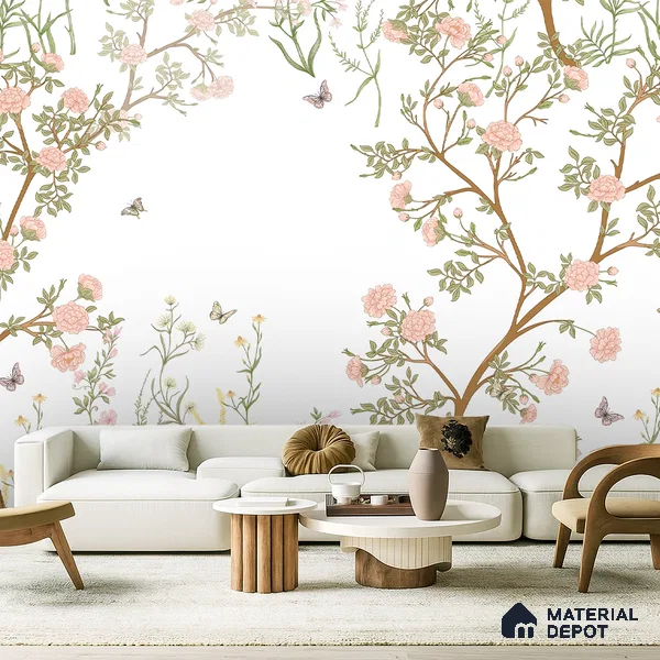 Blossoms at the Edge of Spring Amber Autumn Bouquet | WP 04122 Canvas Texture Finish Florals Style luxurious Customized size Wallpaper | 250 GSM WP01CNF Paper | (MOQ = 30 Sq. Ft.)