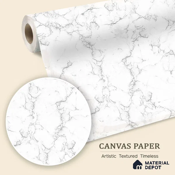 White and Grey Marble Design Wallpaper for Rooms Indrani Series Canvas Marble Design (Customised Size Wallpaper )