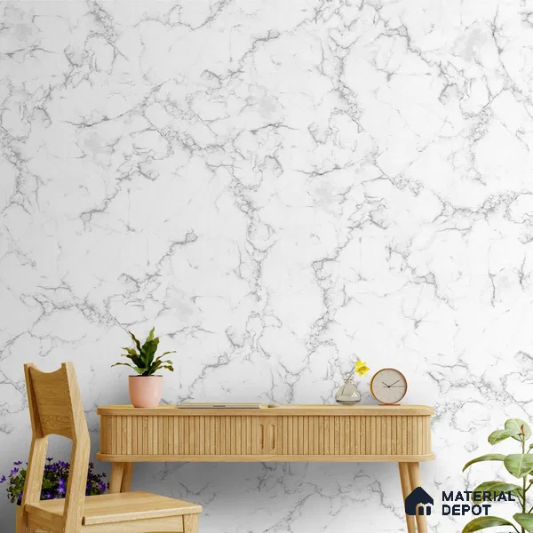 White and Grey Marble Design Wallpaper for Rooms Indrani Series Canvas Marble Design (Customised Size Wallpaper )