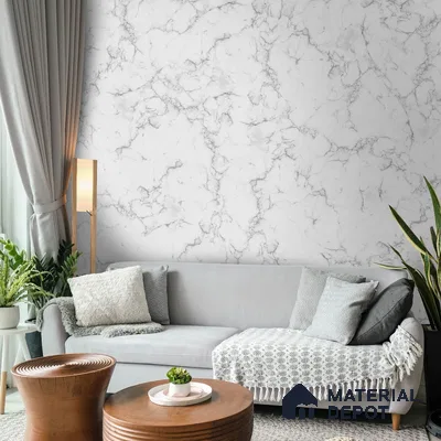 White and Grey Marble Design Wallpaper for Rooms Indrani Series Canvas Marble Design (Customised Size Wallpaper )