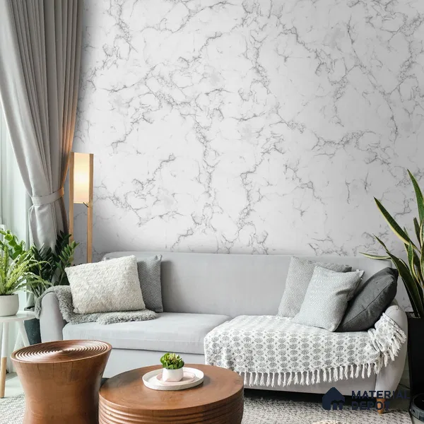 White and Grey Marble Design Wallpaper for Rooms Indrani Series Canvas Marble Design (Customised Size Wallpaper )