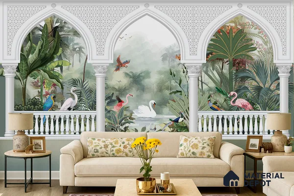 Arches of the Living Garden Antique Paisley Ornate Pattern | WP 04193 B Canvas Texture Finish Indian Style luxurious Customized size Wallpaper | 250 GSM WP01CNF Paper | (MOQ = 30 Sq. Ft.)