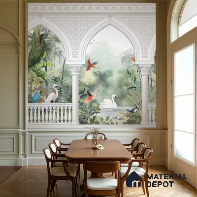 Arches of the Living Garden Antique Paisley Ornate Pattern | WP 04193 B Canvas Texture Finish Indian Style luxurious Customized size Wallpaper | 250 GSM WP01CNF Paper | (MOQ = 30 Sq. Ft.)