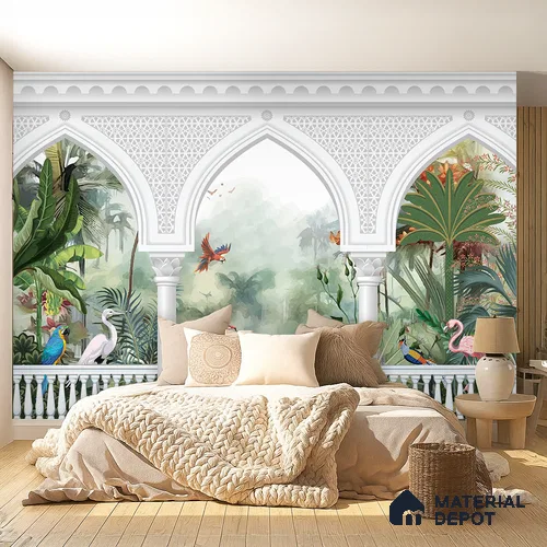Arches of the Living Garden Antique Paisley Ornate Pattern | WP 04193 B Canvas Texture Finish Indian Style luxurious Customized size Wallpaper | 250 GSM WP01CNF Paper | (MOQ = 30 Sq. Ft.)